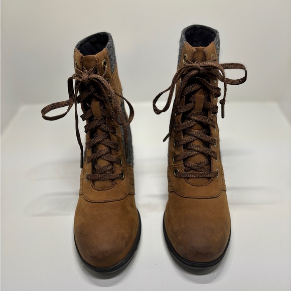 Sorel After Hours Wedge Boots Womens 9 Brown Leather Felt Lace Up NL3376 - Picture 4 of 11